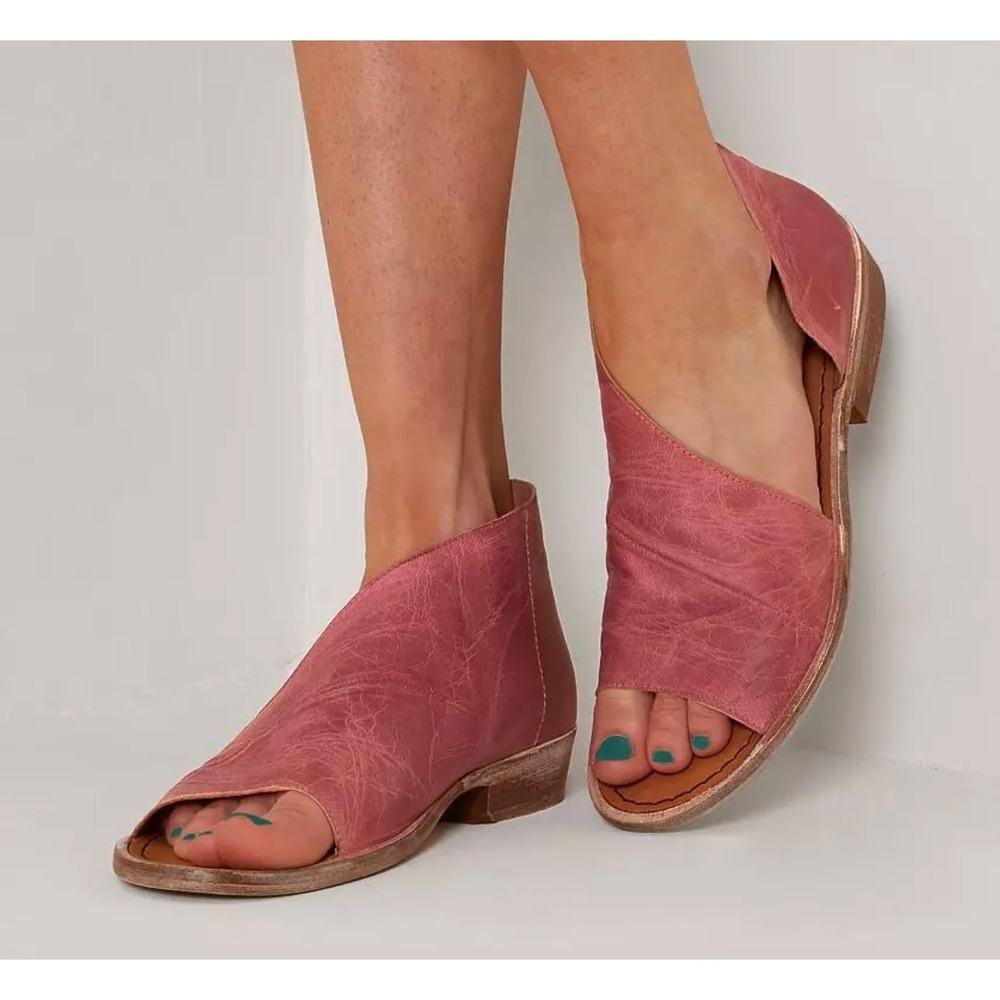 Free People Mont Blanc Washed Red Leather dOrsay Flat Sandals Womens